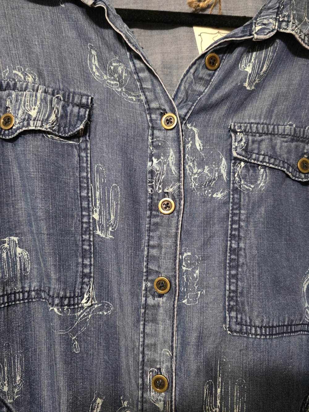 easel Washed Blue Denim Button-Front Shirt Dress - Picture 3 of 6